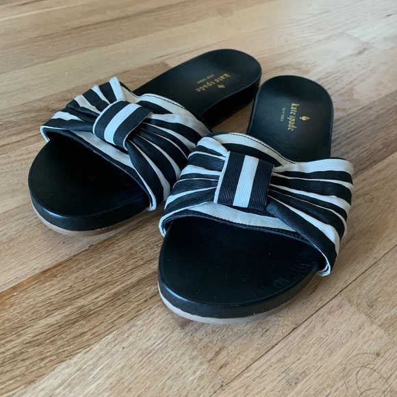 Black and White Kate Spade Ribbon Bow Slides - 8M - Picture 2 of 3